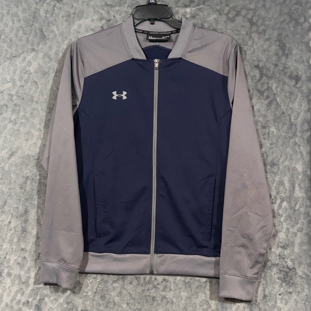 Under Armour Mens Navy Blue Grey Colorblock Fitted Track Jacket 1314556 Large